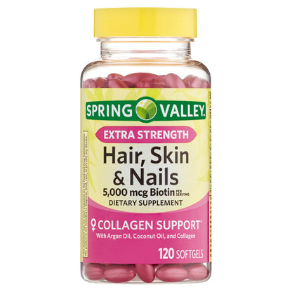 Spring Valley Cabello Piel Unas con Biotina, 5,000mcg, 120 capsulas blandas