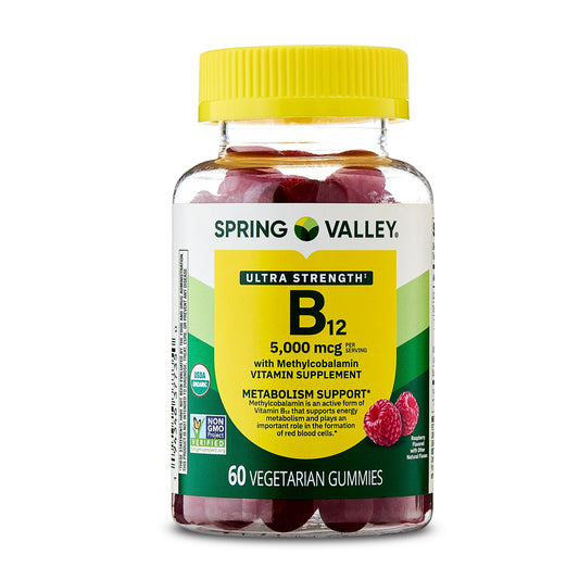Spring Valley Vitamina B12 Ultra Fuerte  5000 mcg, 60 Unidades Sabor a Frambuesa