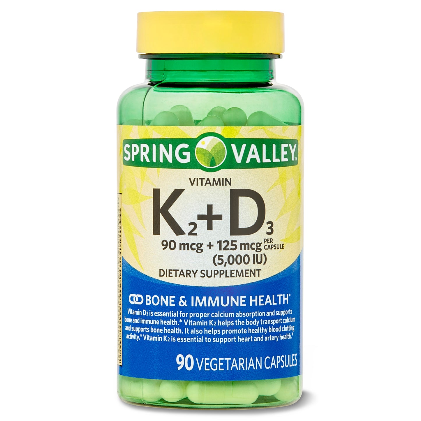 Spring Valley Vitamin K2,90mcg D3,125mcg, 90Vegetarian Capsules