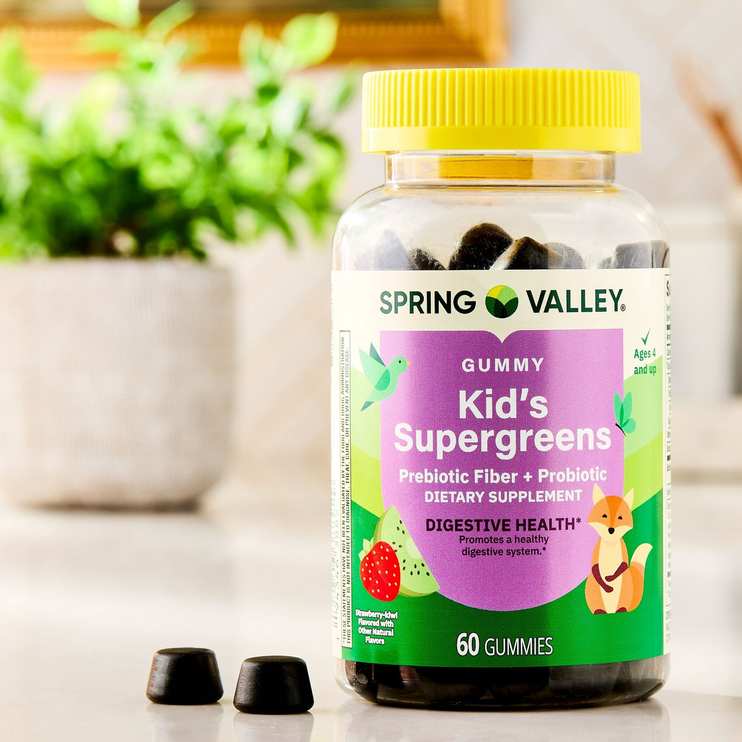 Spring Valley Kids Supergreens + Prebiotic Fiber + Probiotic, 60ct Vegetarian Gummies
