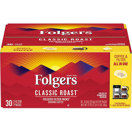 Cafe Folgers Paquetes Filtro y Cafe Classic Roast (25.5g packs, 30 pzs.)