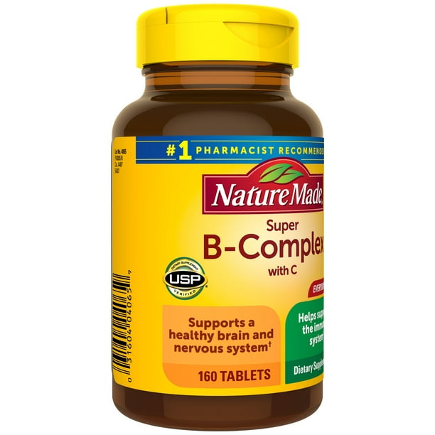 Nature Made Super B Complex con Vitamina C y Acido Fólico, Suplemento Alimenticio 160 tabletas