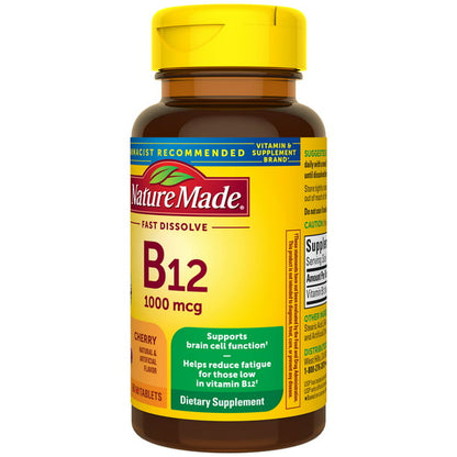 Nature Made Vitamina B12 Sublingual 1000 mcg Sin Azucar Disuelve Rapido 60pzs