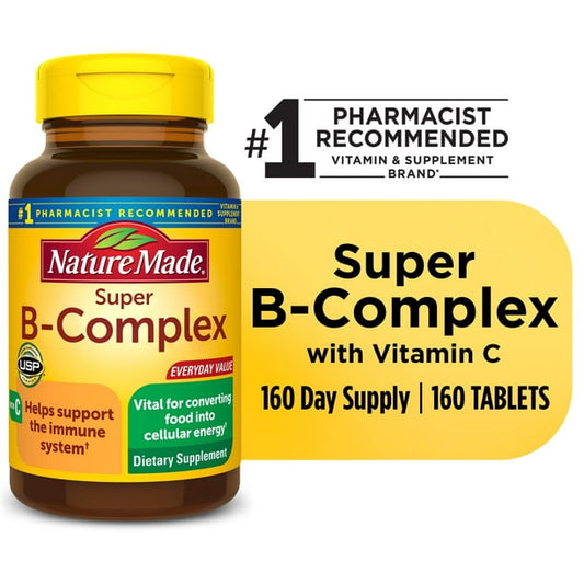 Nature Made Super B Complex con Vitamina C y Acido Fólico, Suplemento Alimenticio 160 tabletas